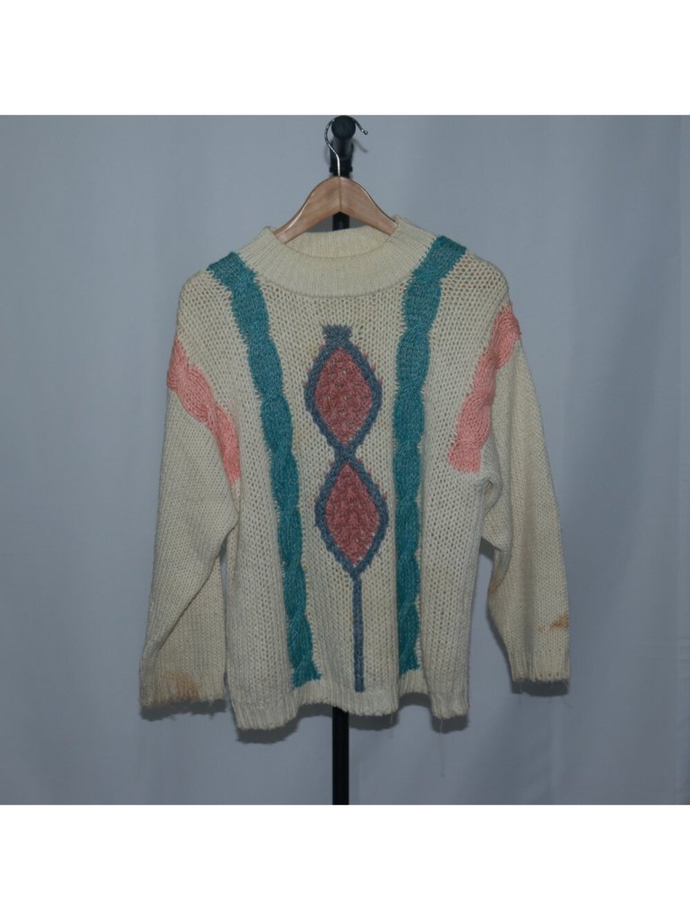 Kristen Unisex Colorblock Knitted Long Sleeve Sweater Cream Size L